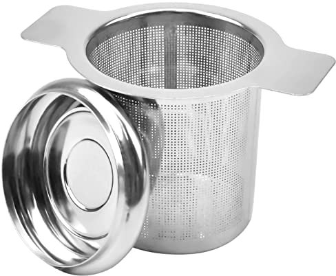 Suchkawe Tea Infuser, 304 Stainless Steel Tea Mesh Strainer, Tea Filter with Lid and Two Handles for Hanging on Teapot, Mug, Cup to Brew Loose Leaf Tea and Coffee