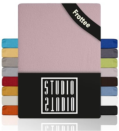 STUDIO Basic Frottee Spannbettlaken 140x200cm – weiches Frottee-Spannbetttuch aus 80 % Baumwolle & 20 % Polyester – Puder – Öko-Tex Zertifiziert, bügelfrei & elastisch – für Matratzen 15–25cm