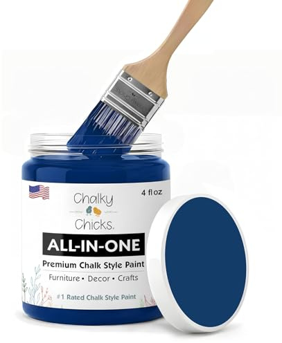 Chalky Chicks All-in-One Chalk Paint for Furniture or Cabinet - 4 Fl Oz - Matte Finish DC Blue Navy Blue for Metal, Wood Furniture Paint - No Sanding All-in-One for Home Decor & Crafts, USA Made