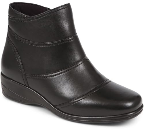 Pavers Women's Wedge Ankle Boots in Black Leather - Comfortable Classic Shoes with Inside Zip - Wide Fit Ladies Casual Footwear - Size UK 6 / EU 39
