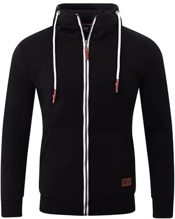 Reslad Sweatjacke Herren Kapuzenpullover | Hoodie Männer Zipper Pullover mit Kapuze Bequeme Baumwolle RS-1006 Schwarz XL