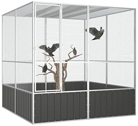 Gecheer Vogelkäfig Vogelvoliere großer Vogelhaus Vogelbauer Papageienkäfig Trennwand Trenngitter Zuchtkäfig Käfigspielzeug Wellensittichkäfig Anthrazit 213,5x217,5x211,5 cm Verzinkter Stahl