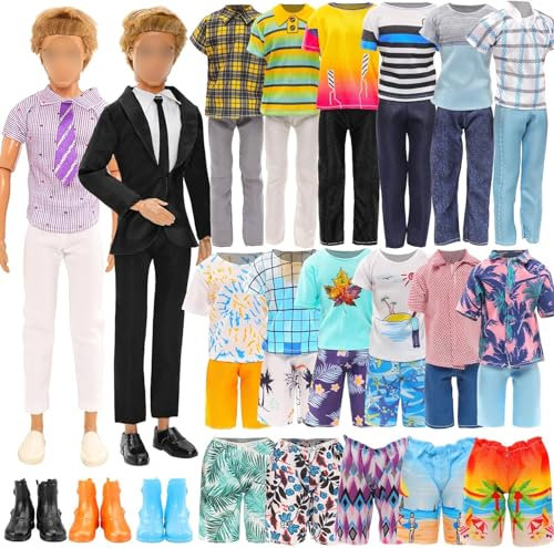 Festfun 8 piezas de ropa y accesorios para muñeca Y Incluye 1 disfraz formal, 1 top y pantalones, 2 tops y 2 pantalones cortos, 1 pantalón corto de playa, 3 pares de zapatos de Puppet Boy de 11,8