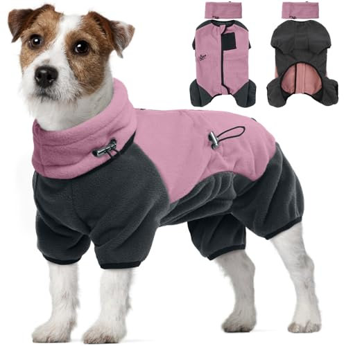 Hundemantel Fleece, Hundejacke mit Beinen Rollkragenpullover Hundejacke Mantel Winter Hundebekleidung Fleece Overall Hund Sweatshirt Winterjacken & Wintermäntel für Hunde(Rosa, M)