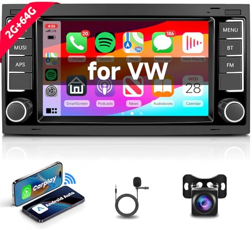 Hodozzy 2G 64G Android bilradio med navigator för VW Touareg Transporter Ts Multivan 2004–2011 Carplay Android bil, 7 tums pekskärm Bluetooth med Mirror Link Navi WiFi SWC FM/RDS/EQ + backkamera