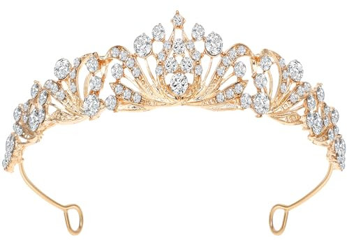 Qianyu Diadem Hochzeit Krone Kristall Strass Krone Tiara Gold Braut Stirnband Kristalle Prinzessin Krone Mädchen Crown Diadem für Geburtstag Hochzeit Brautjungfer Festzug Abschlussball Party
