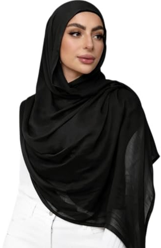 Piewag Viscose Hijab Scarf for Women Muslim Cotton Jersey Hijab Head Wrap Scarves Fashion Long Scarf Shawls Black