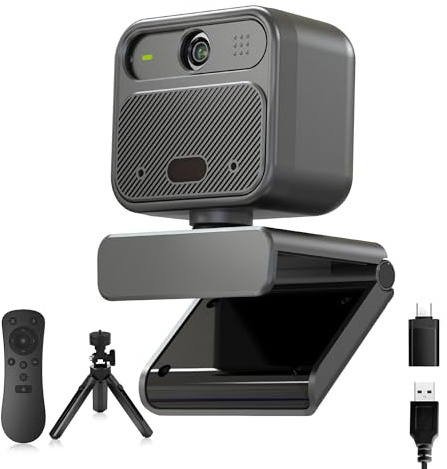 4K Webcam for PC, with 2 Microphone, 85° FOV Computer Cameras with Mirror & Flip Funtion, Remote, Precise Focus, Privacy Cover, Tripod, Webcam for PC, Great for for Computer/Zoom/Skype/Teams/Windows