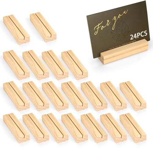 WeeGoo 24 Pcs Wooden Place Card Holders, Wood Menu Stand 10x3x2 cm | Solid Wood Block Card Stands, for Restaurants, Party, Home, Decorations, Photo Stand