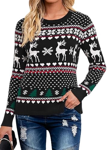 Bresdk Jersey Navideño Mujer Suéter de Invierno Manga Larga Ropa de Punto Cuello Redondo Festiva y Cálida para Fiesta Ugly Christmas Sweater