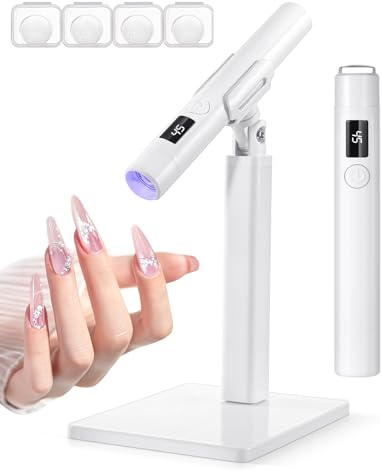 Lychico Handheld UV LED Nail Lamp with Stand, Portable Cordless Nail Dryer Light for Gel Polish with 4 Soft Silicone Heads, USB Rechargeable, One-Button Operation for Home Salon Use