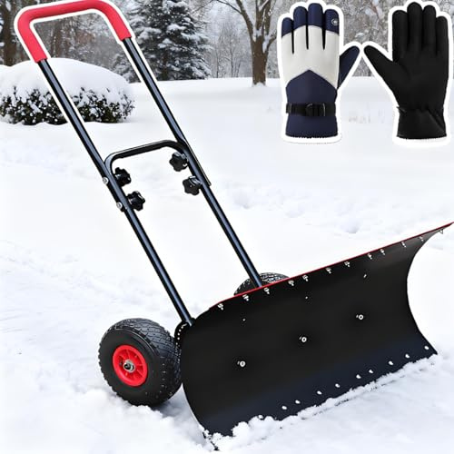 ErShangMao Pala Quitanieves 2 En 1 para Entrada De Invierno-Quitanieves Metálico con Ruedas Y Función De Remoción De Hielo Y Nieve Ajustable-Quitanieves para Exteriores para Arena,Granos Y Hormigón