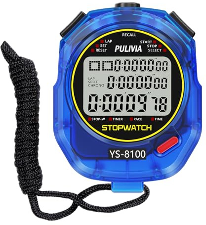 PULIVIA Cronómetro Deportivo, Cronómetro Digital 100 Vueltas/Fracciones con Regresiva, Despertador Calendario Pantalla Grande, Cronómetro para Entrenadores Carrera Entrenamiento Deportivo, Azul