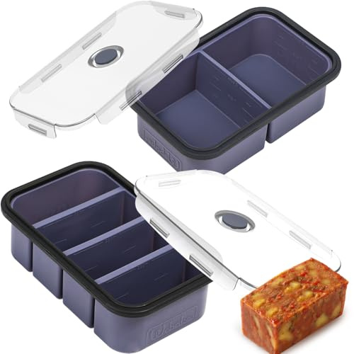 webake Silicone Soup Freezer Moulds with Lids 1 Cup & 2 Cup, 2 Pack | 250ml 500ml Food Freezer Trays Silicone Moulds for Freezing Food, Soup Freezer Container for Soup, Butter, Sauce, Meal Prep