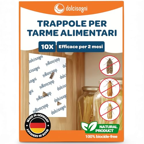 Antitarme Alimentari – 10 fogli - Senza Biocidi - Adesivo per Farfalline Dispensa - Made in Germany - Anti Farfalline del Cibo - Protegge la Dispensa in modo Semplice - Anti Tarme Alimentari