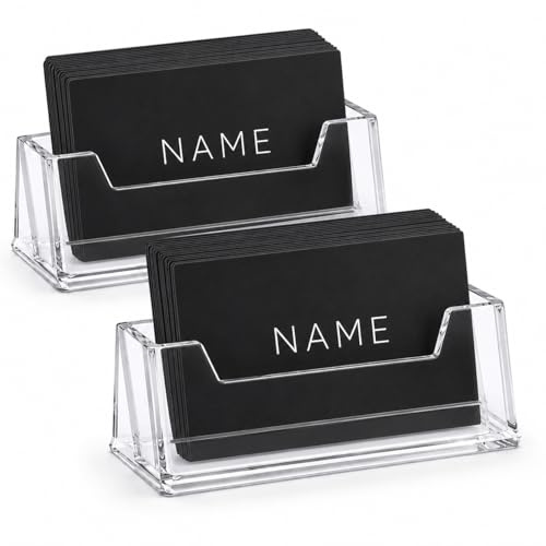 yarqinki 2 Pack Clear Acrylic Business Card Holders, Transparent Desk Business Card Stands, 70 Card Capacity Business Card Display Holders for Office, Reception Desk, Shop and Counter