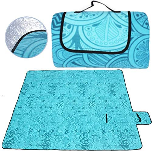 SaiXuan Manta de Picnic Alfombra para Camping XXL 200x200cm Impermeable Plegable para Playa Extra Grande con Fácil Llevar (Azul Eléctrico)