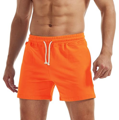 AIMPACT Short de Course pour Homme de 5 Pouces Short de Musculation pour entraînement de Gymnastique Rugby Jogging Fitness Training Tennis(Orange-L)