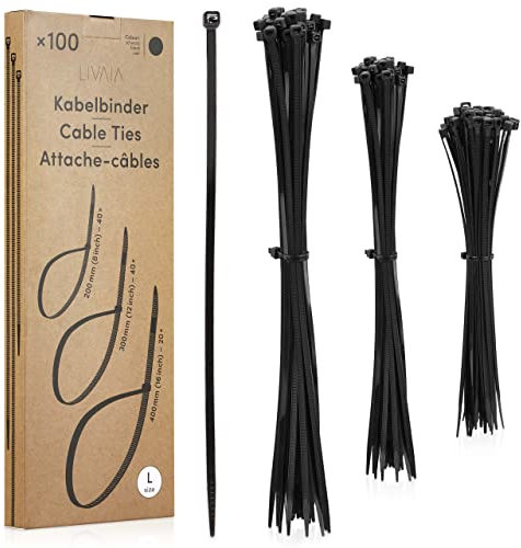 Kabelbinder Set Schwarz: 100 Kabelbinder lang in 3 Größen – Cable Organizer, Cable Management – Kabelbinder 300mm, 200mm, 400mm, LIVAIA Kabel Binder