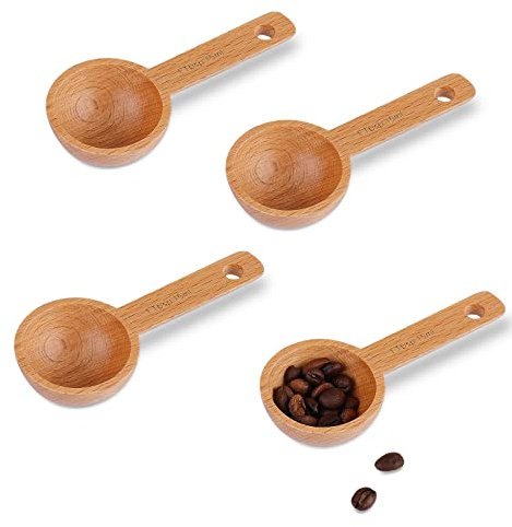 AIEX 4 Pezzi 15ml Cucchiaio Dosatore in Legno Ccucchiaio da Caffè in Faggio Cucchiaini da Caffè in Legno Cucchiai di Legno Piccoli 1 Cucchiaio per Dosare Chicchi Macinati Tè Casa Accessori da Cucina