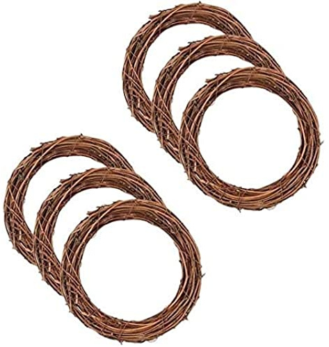 6 Pack Retro Christmas Wreath 25cm Grapevine Wreath Dry Rattan Natural Wreath DIY Crafts Natural Grapevine Wreaths for Xmas Door Wall Decor Hand-woven Halloween Wreath Halloween Decorations