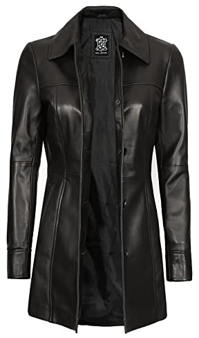 fjackets Giacca in vera pelle da donna - Cappotti lunghi in pelle di agnello per le donne - Trench da donna morbidi alla moda, Cappotto in pelle Kandis Donna - Nero, X-Large
