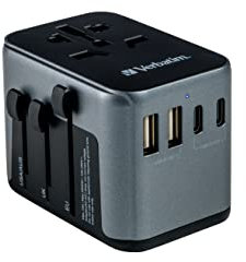 Verbatim Universal Reiseadapter UTA‑03, Steckdosenadapter mit 2 USB‑A, 3 USB-C Anschlüssen, Reisestecker für Laptop, Handy, Kamera, weltweit einsetzbar, 100-250 V [Kein Verkauf/Versand in die Schweiz]