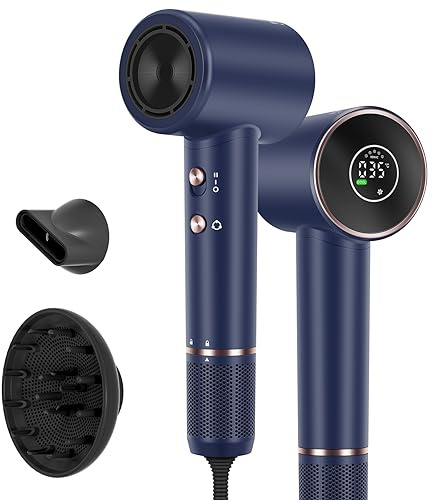 Air-Sonic Hair Dryer, PARWIN PRO BEAUTY HD-LED Display Hairdryer with 110,000RPM Brushless Motor, 200 Million Negative Ionic hairdryers, 25M/S Air Flow for Fast Drying (Blue)