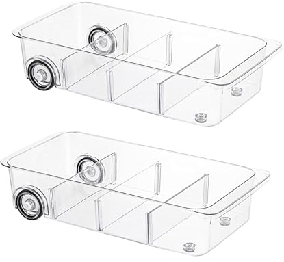 Fridge Organizer Bins With Wheels, 2 Pack Roll Out Refrigerator Organizers And Storage Refrigerator Drawer With Dividers, Upgrade Thick Plastic Pantry Storage Bins, Kitchen Organization