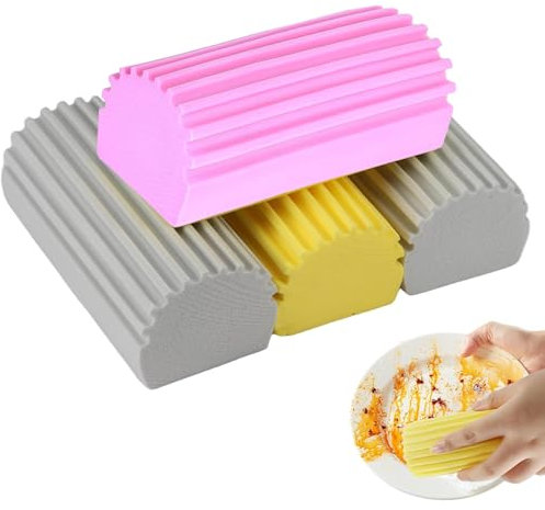 4er-Pack Damp Duster Staubschwamm Damp Clean Duster Sponge Leistenschwamm Staub Schwamm Rillen zum Reinigen von Glas, Thekenleisten, Jalousien, Autoleder, Sofas und Anderen Oberflächen