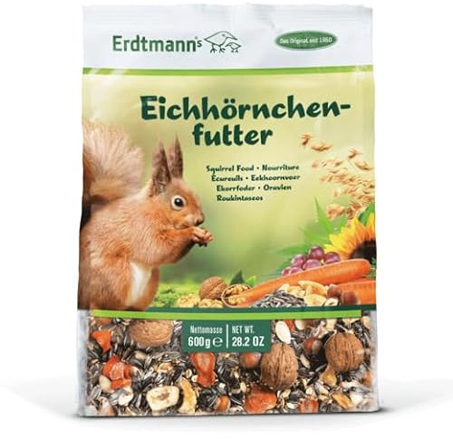 Erdtmanns Eichhörnchenfutter 600g – Nährstoffreiche Mischung aus Nüssen, Saaten & Früchten für ganzjährige Fütterung im Garten oder auf dem Balkon