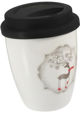 Mikinona Taza De Cerámica Navideña De 380 Ml Con Tapa De Silicona Diseño De Alce Sin Asa Taza De Porcelana Para Café Té Chocolate Caliente Color Aleatorio