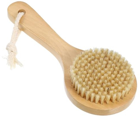 RUIENGCOMM Spazzola per la schiena per doccia con setole naturali Spazzola da bagno con manico corto Spazzola per il corpo da bagno asciutto con setole naturali morbide per esfoliare la pelle