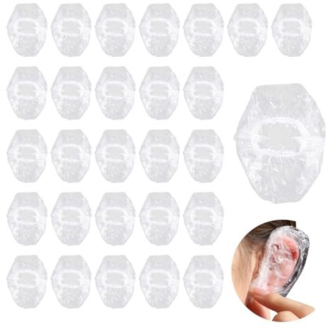 100 Pcs Ear Covers for Shower - Clear Waterproof Disposable Ear Protectors, Ear Covers Caps for Shower, Bathing, Spa, Home, Hotel, Hair Salon, Hair Dye