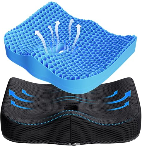 Benazcap Gel Seat Cushion, Soft Sitter Cushion Large Double Thick Gel Cushion, Honeycomb Ergonomic Cushions for Pressure Relief & Coccyx Pain Relief for Long Sitting, for Office/Car Chair/Wheelchair