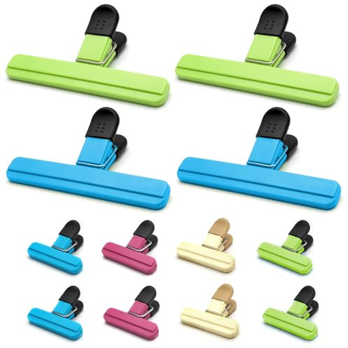 DAKLUNAR 12 Stück 2 Größe Verschlussclips für Tüten Verschlussklammern Kunststoff Wiederverwendbare Lebensmittel-Clips Lebensmittelklammer Tütenclips Food Bag Clips Beutel-Verschlussclips 4 Farben
