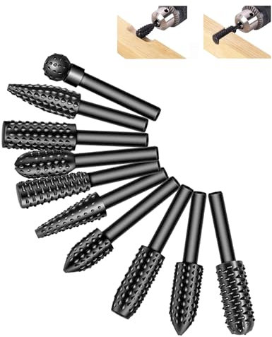 10 Stück Holzfräser für Bohrmaschine Holzraspel Raspel Set Feilen Holz Bohrer Fräser Set Bohrmaschine Schaft Werkzeug Holzschnitzerei Kugelfräser Holzfräser Zapfenfräser Konusfräser