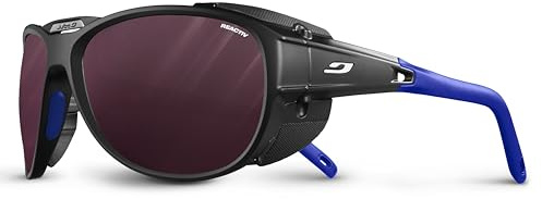 Julbo Explorer 2.0 Mountain Sunglasses - Black/Blue Frame - Transparent/Rose Lens (REACTIV 0-4 High Contrast)