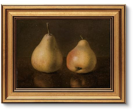 ARPEOTCY Gold Framed Vintage Wall Art for Living Room, Pear Fruits Painting Prints Shelf Decor for Kitchen, Aesthetic Bedroom Wall Art Decor, Farmhouse Artwork for Family (Two Pears - 25.5L x 20.5W)