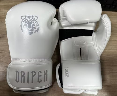 Dripex Boxhandschuhe, Boxing Training Gloves, Muay Thai Kickboxen Sparring, Boxsack Punchinghandschuhe für Männer, Frauen und Jugendliche Kickboxhandschuhe Weiß(12 oz)