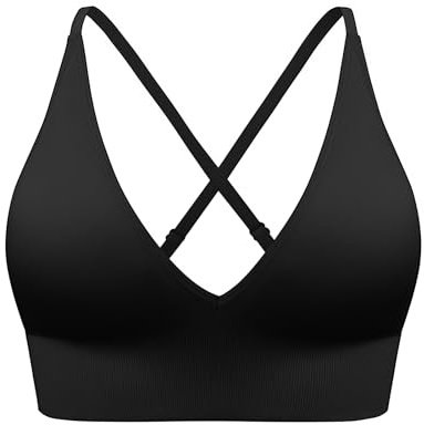 MUNSKT Soutien-gorge de sport classique à bretelles réglables sans couture, sans armatures, amovible, soutien-gorge push-up pour le sommeil, pour l'entraînement, le yoga, le quotidien, Noir , L