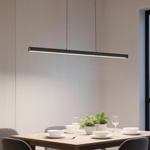 FIVMEN Hängelampe Pendelleuchte Esstisch 48W Esszimmerlampe Hängend Höhenverstellbar Moderne LED Hängeleuchte Schwarz Esstischlampe Warmweiß für Esszimmer Wohnzimmer Küche, 120cm