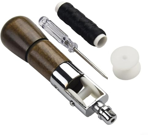 TONIXY Kit d'alêne de couture, outil de point de verrouillage robuste avec poignée en bois, deux aiguilles, clé et fil ciré de 30 m pour le bricolage et le travail de voile