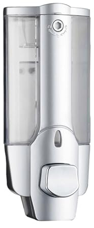 MoSundi Dispensador de jabón y champú montado en la pared de 350 ml, botella de plástico ABS para baño o cocina, para lavado de manos, gel de ducha y desinfectante, color plateado