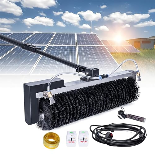 Himopuer Spazzola a Rullo per la Pulizia dei Pannelli solari,Kit Spazzola elettrica per la Pulizia degli Esterni-Spazzola con Rotazione Automatica a 360°(60cm)+Asta telescopica Regolabile(5.5m/18ft)