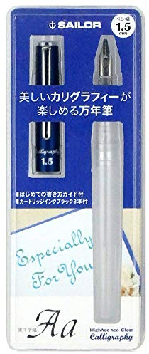 Sailor Fountain Pen HighAce neo Clear Calligraphy Nib Width 1.0mm 1.5mm 2.0mm Included 3 of Cartridge Ink Black (1.5mm)