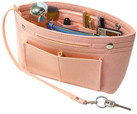 Soyizom Felt Sac à Main Sac à Main Organisateur Liner Shaper Insert Sac dans Un Sac avec Porte-clés pour Speedy Neverfull, 8 Couleurs (Rose，Grand)