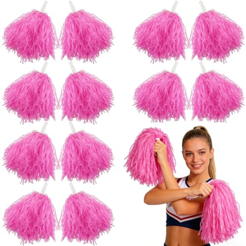 Hslife 12 Pcs Cheerleading Pom Poms, Cheer Pompoms Bulk with Metallic Foil Handle, Lightweight for Cheerleading, Sports Games, Party Dance Costume Accessories (Pink)
