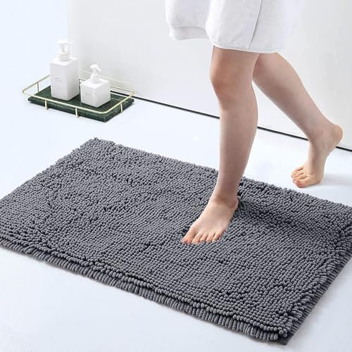 Homaxy rutschfeste Badematte Chenille Badezimmerteppich Mikrofaser Badteppich Saugfähige Hochflor Badvorleger - 50 x 76 cm, Dunkelgrau