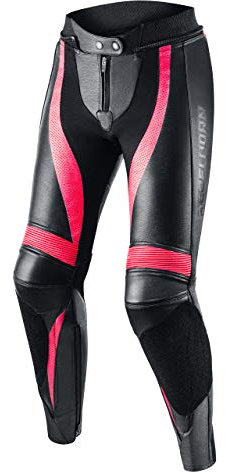 REBELHORN Rebel Motorradhose Damen | Leder | Knie und Hüft Protektoren | Austauschbare Knieschieber | Perforierte Paneele